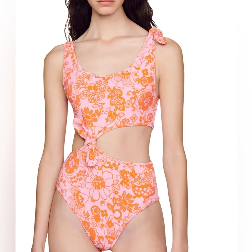 Sandro Paris Floral Cutout Swimsuit in Pink and Orange size 0 brand new no tags - Picture 1 of 6